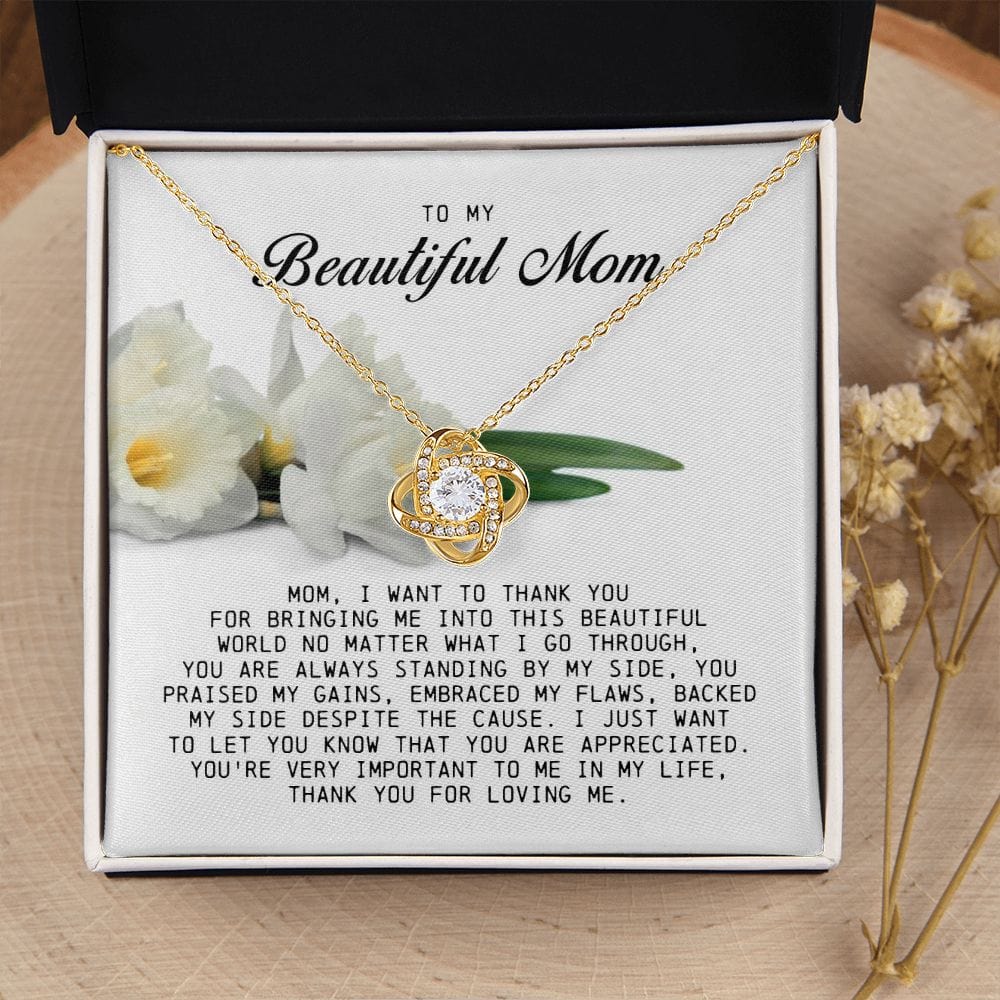 To my Beautiful Mom, Love Knot Necklace, Mother's Day Gift