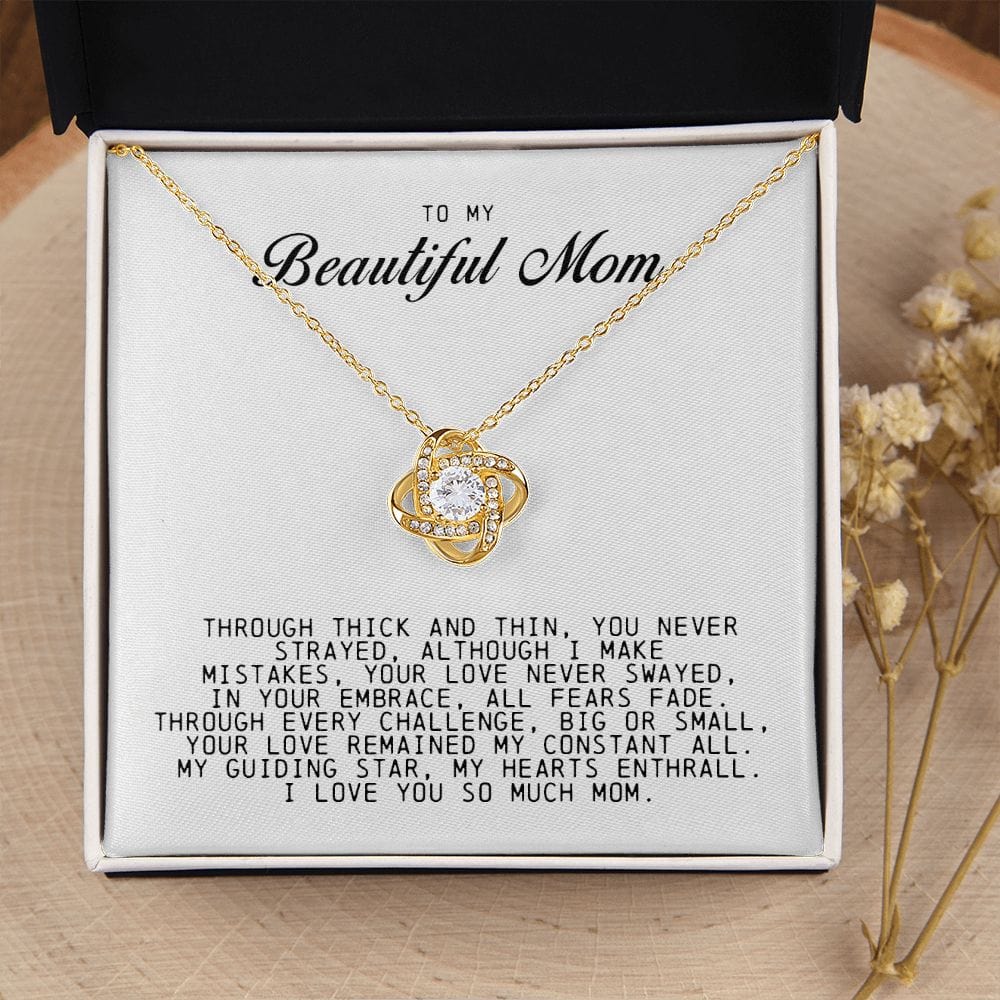 To my Beautiful Mom, Love Knot Necklace, Mother's Day Gift