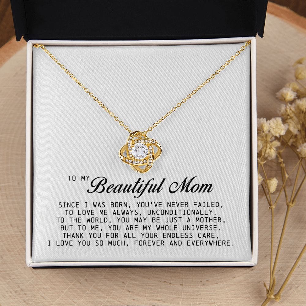 To my Beautiful Mom, Love Knot Necklace, Mother's Day Gift
