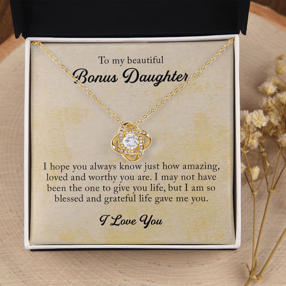 To My Beautiful Bonus Daughter, Love Knot Necklace