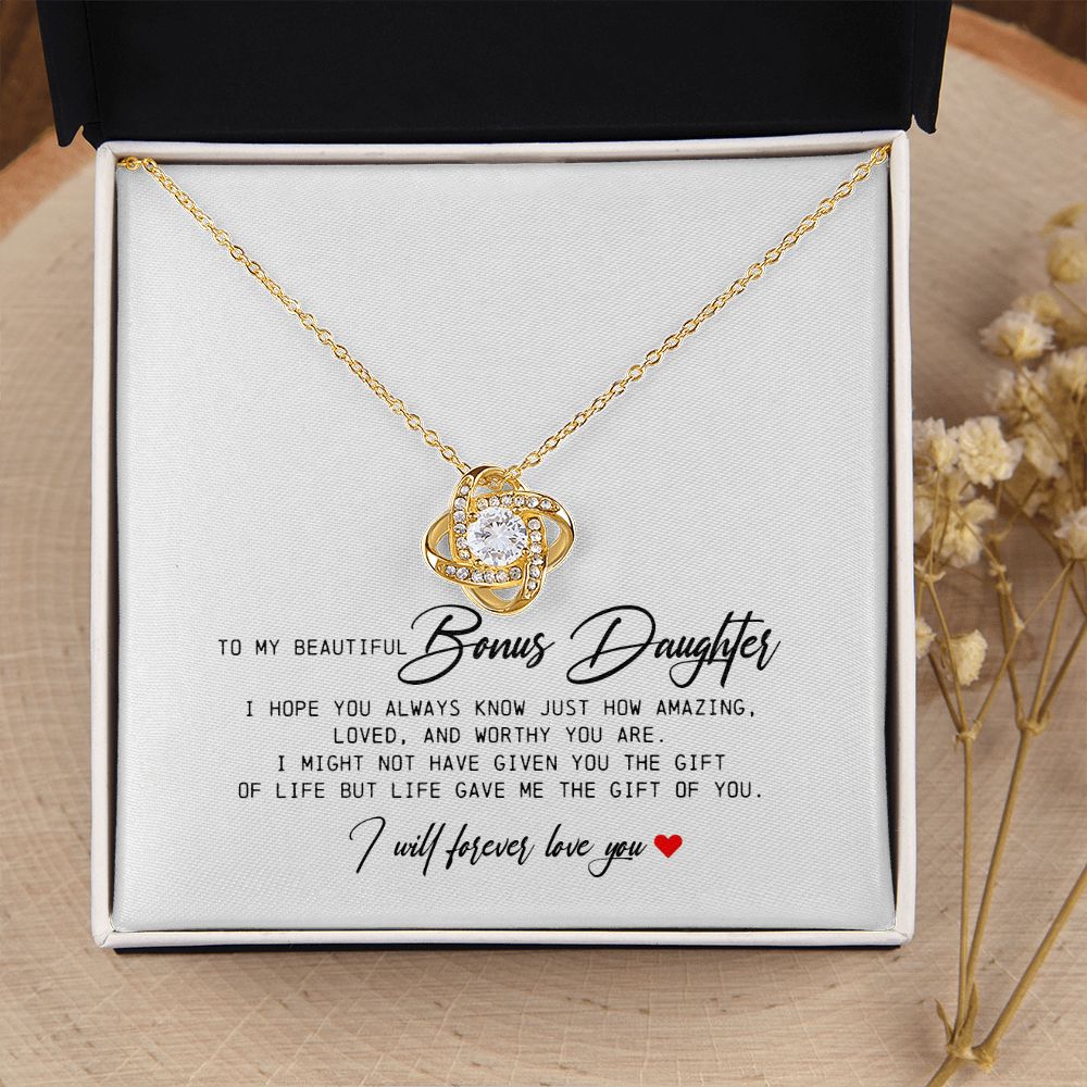 To My Beautiful Bonus Daughter, Love Knot Necklace