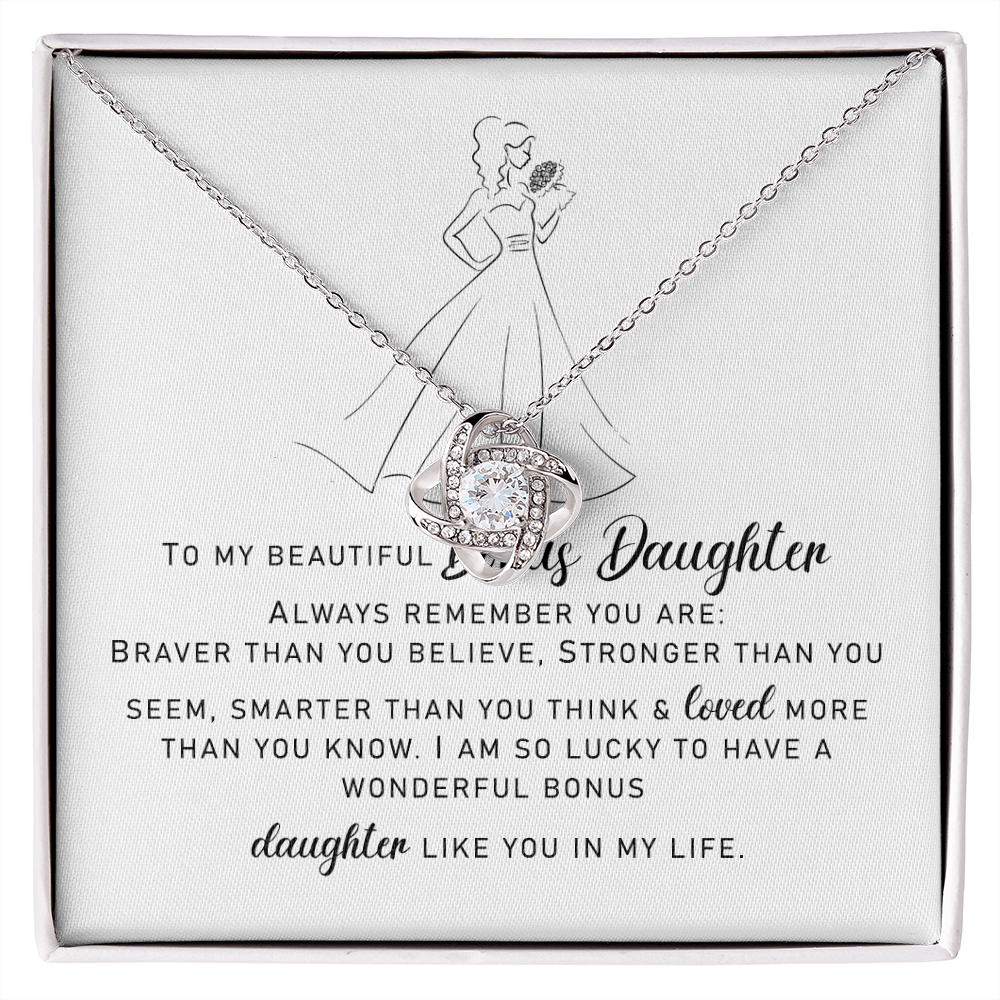 To My Beautiful Bonus Daughter "You Are Wonderful" Love Knot Necklace