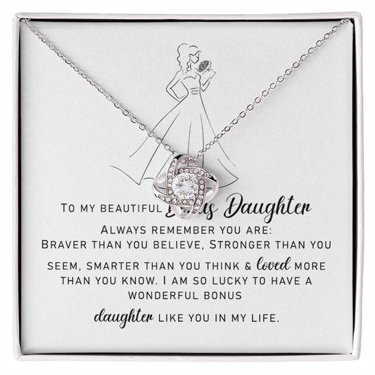 To My Beautiful Bonus Daughter "You Are Wonderful" Love Knot Necklace