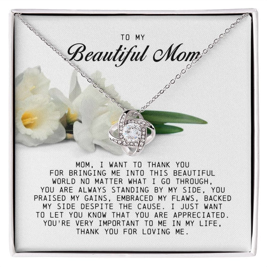 To My Beautiful Mom Love Knot Necklace