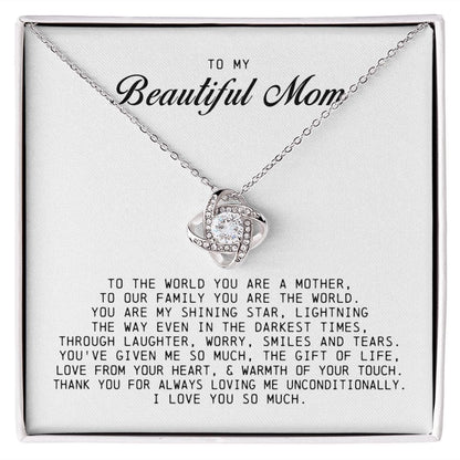 To My Beautiful Mom Love Knot Necklace