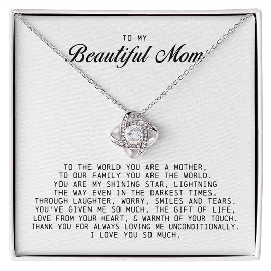 To My Beautiful Mom Love Knot Necklace