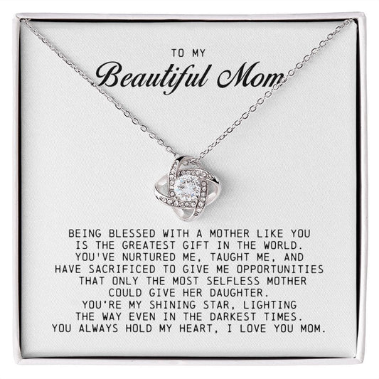 To My Beautiful Mom Love Knot Necklace