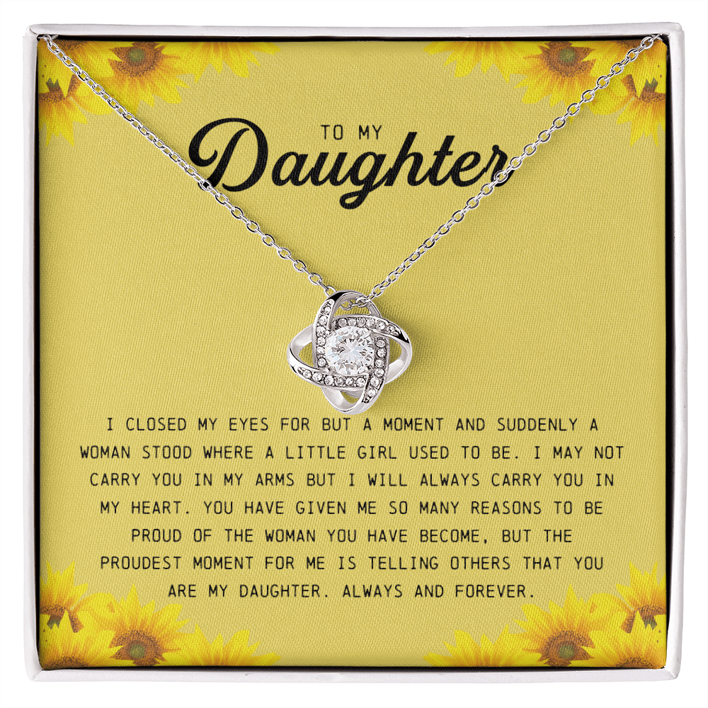 To My Daughter "I Will Always Carry You In My Heart" Love Knot Necklace