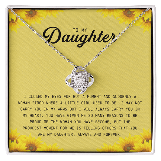 To My Daughter "I Will Always Carry You In My Heart" Love Knot Necklace