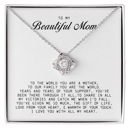To My Beautiful Mom Love Knot Necklace