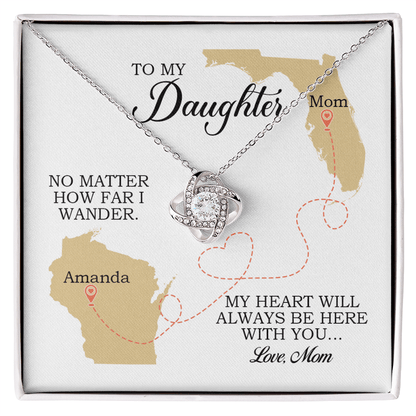 To My Daughter Gift, Love Knot Necklace, Mother Daughter Long Distance Gift