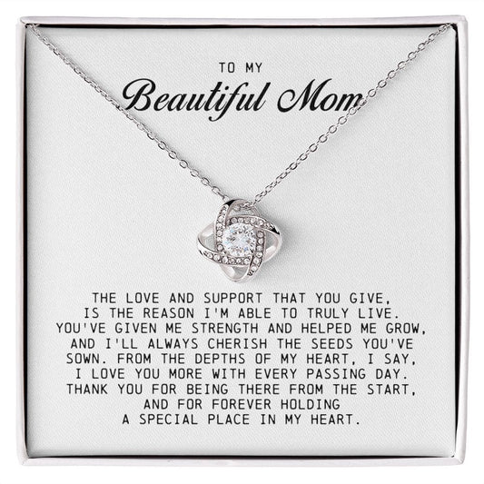 To My Beautiful Mom Love Knot Necklace