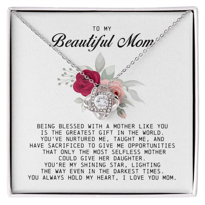 To My Beautiful Mom Love Knot Necklace