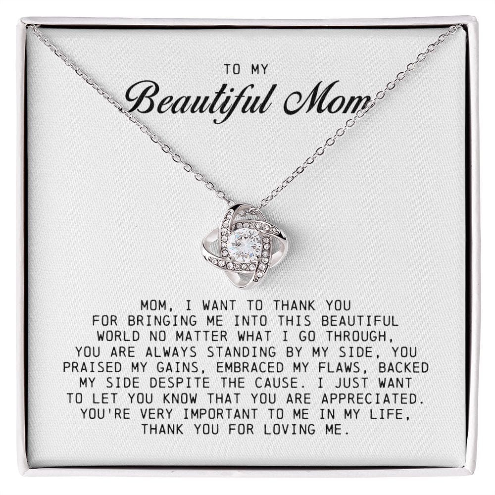 To My Beautiful Mom Love Knot Necklace