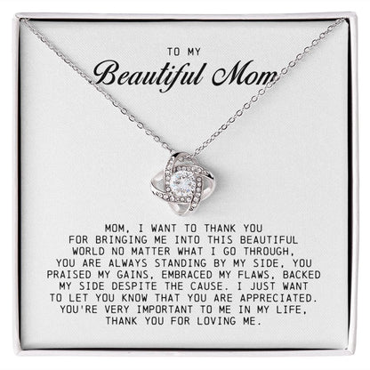 To My Beautiful Mom Love Knot Necklace