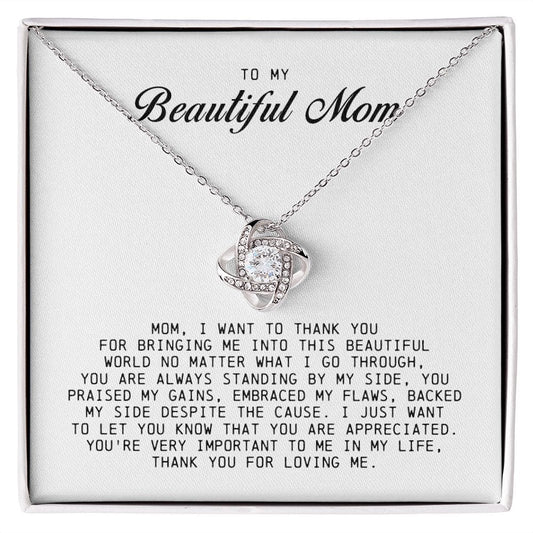 To My Beautiful Mom Love Knot Necklace
