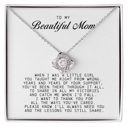 To my Beautiful Mom, Mother's Day Gift, Love Knot Necklace