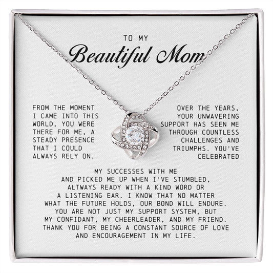 To My Beautiful Mom Love Knot Necklace