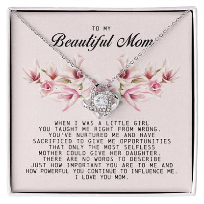 To my Beautiful Mom, Mother's Day Gift, Love Knot Necklace