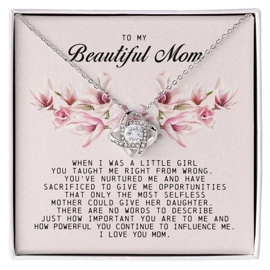 To my Beautiful Mom, Mother's Day Gift, Love Knot Necklace