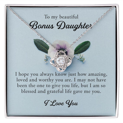 To My Beautiful Bonus Daughter, Love Knot Necklace