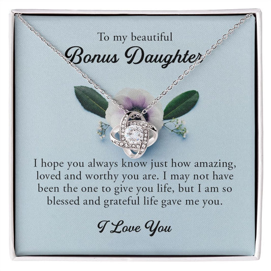 To My Beautiful Bonus Daughter, Love Knot Necklace