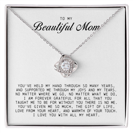 To My Beautiful Mom Love Knot Necklace