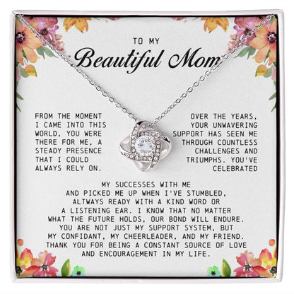 To My Beautiful Mom Love Knot Necklace