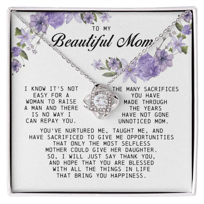 To My Beautiful Mom Love Knot Necklace
