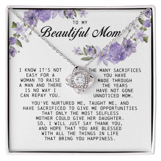 To My Beautiful Mom Love Knot Necklace