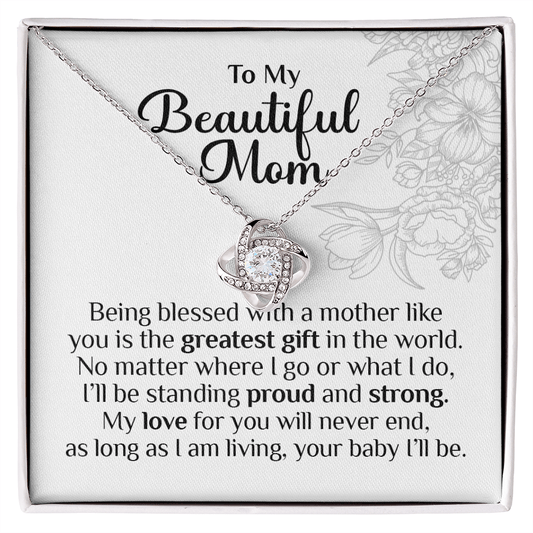 To My Beautiful Mom, Love Knot Necklace