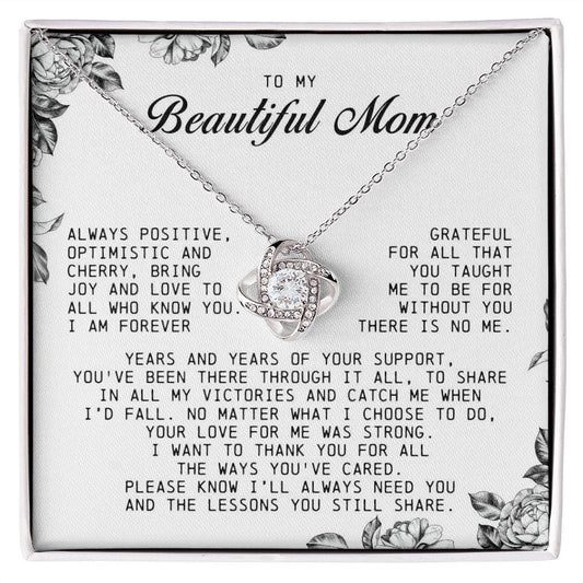 To my Beautiful Mom, Love Knot Necklace, Mother's Day Gift