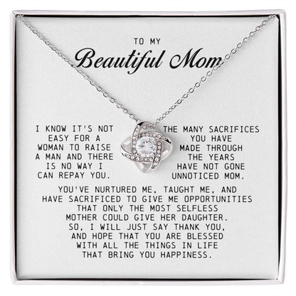 To My Beautiful Mom Love Knot Necklace