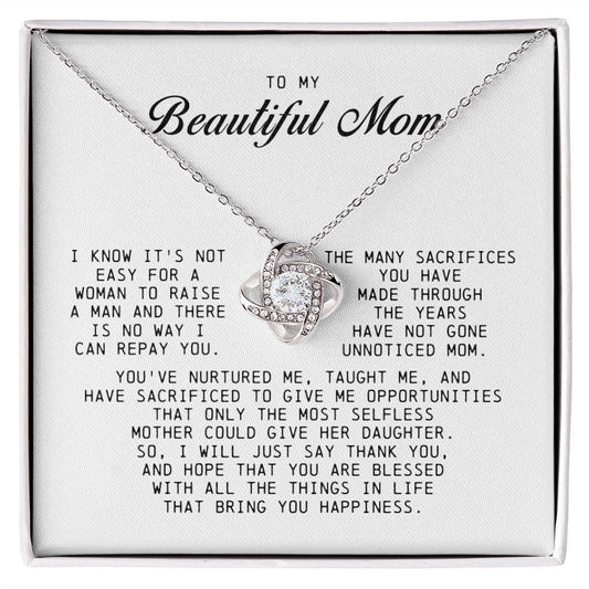 To My Beautiful Mom Love Knot Necklace