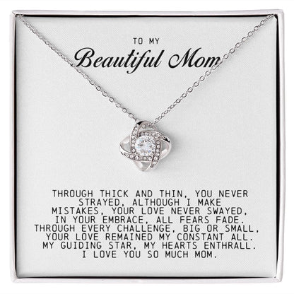 To my Beautiful Mom, Love Knot Necklace, Mother's Day Gift