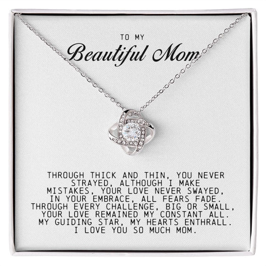 To my Beautiful Mom, Love Knot Necklace, Mother's Day Gift