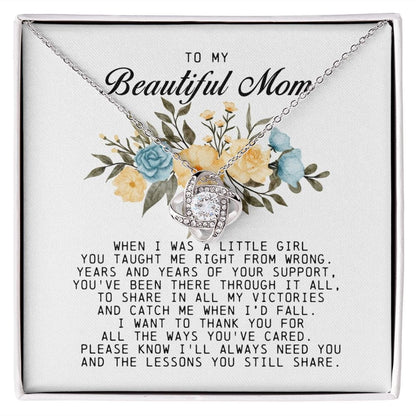 To my Beautiful Mom, Mother's Day Gift, Love Knot Necklace