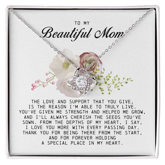 To My Beautiful Mom Love Knot Necklace