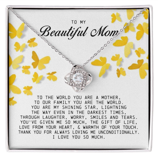 To My Beautiful Mom Love Knot Necklace