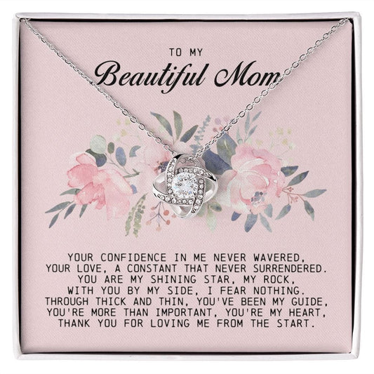 To my Beautiful Mom, Love Knot Necklace, Mother's Day Gift