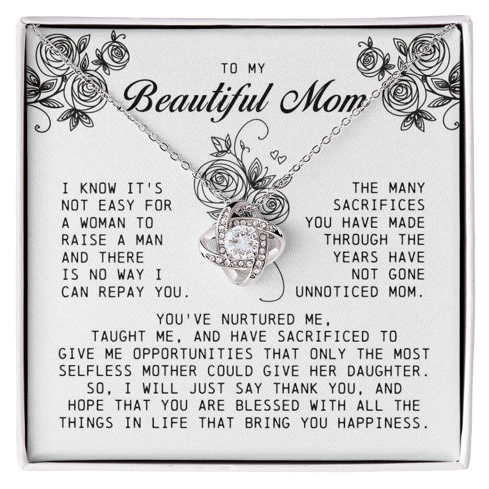 To my Beautiful Mom, Love Knot Necklace, Mother's Day Gift