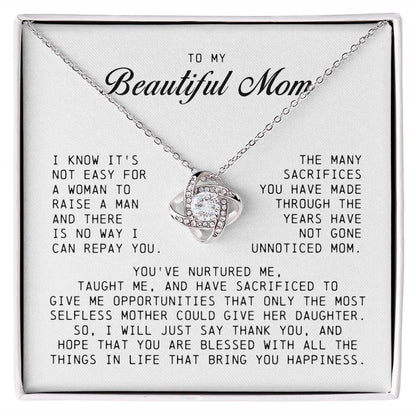 To My Beautiful Mom Love Knot Necklace