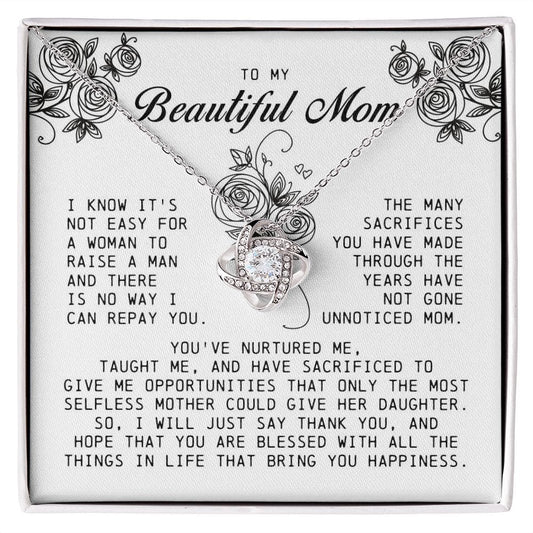 To My Beautiful Mom Love Knot Necklace