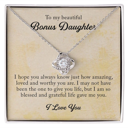 To My Beautiful Bonus Daughter, Love Knot Necklace