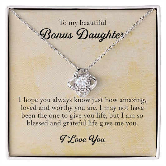 To My Beautiful Bonus Daughter, Love Knot Necklace