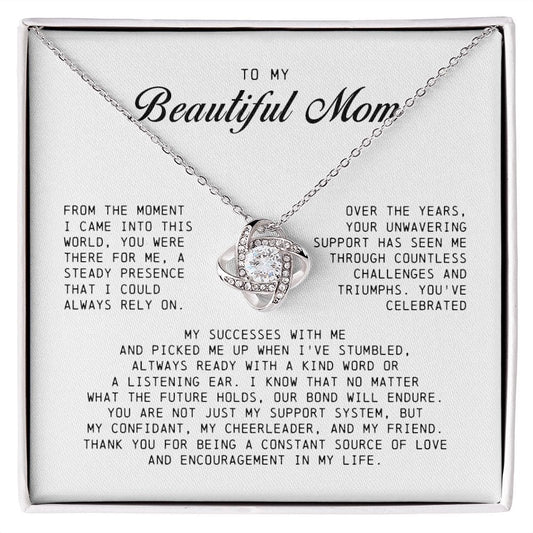 To my Beautiful Mom, Mother's Day Gift, Love Knot Necklace