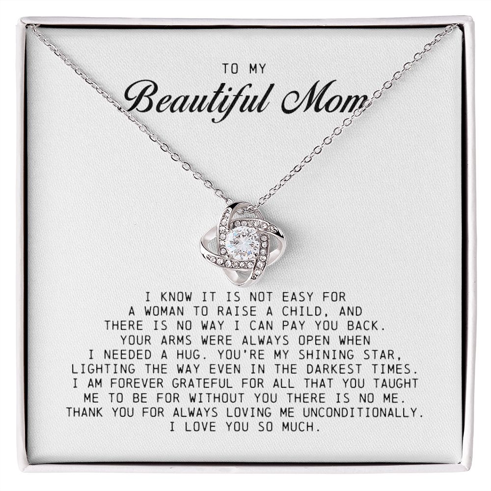 To My Beautiful Mom Love Knot Necklace