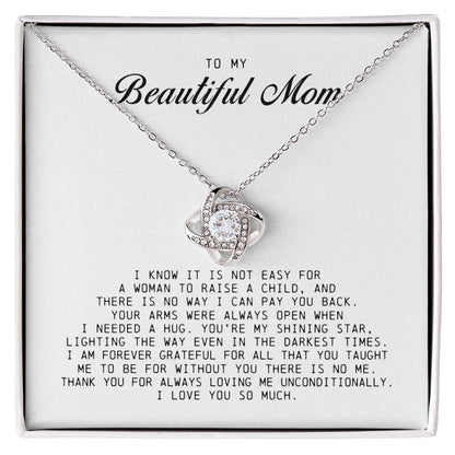 To My Beautiful Mom Love Knot Necklace