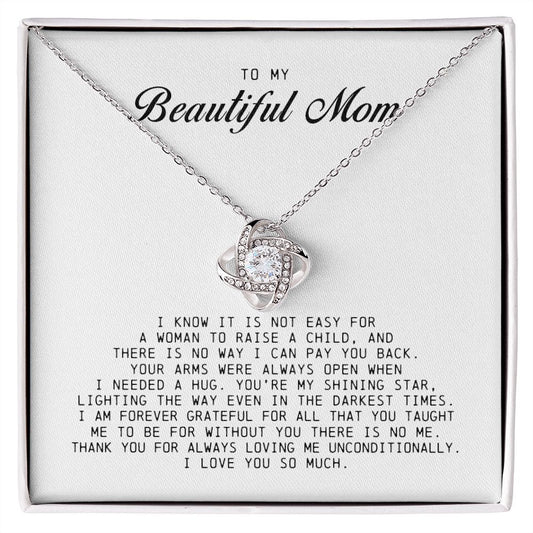 To My Beautiful Mom Love Knot Necklace