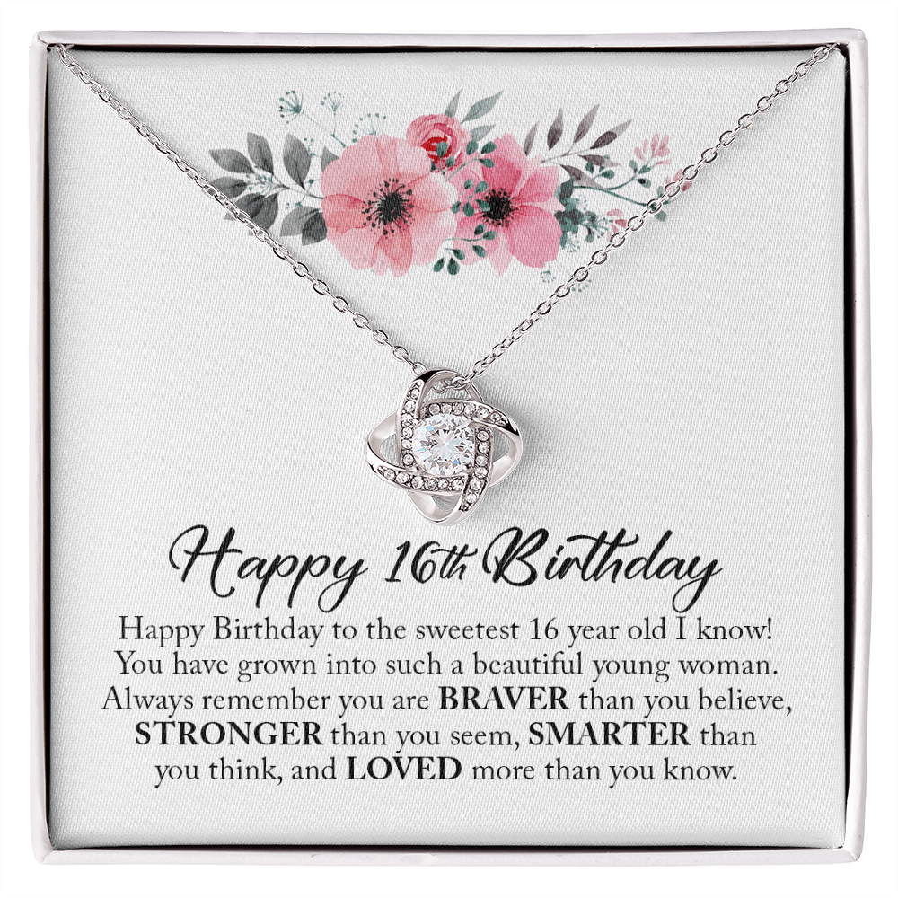 Happy 16th Birthday, Sweet Sixteen, Love Knot Necklace